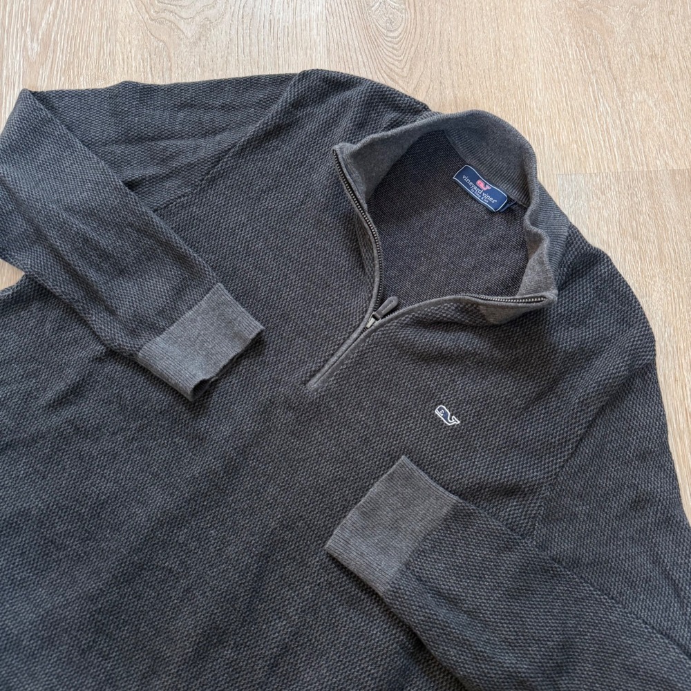 Vineyard Vines Hamilton 1/4 Zip Pullover Men XL Gray Textured Wool Blend Sweater